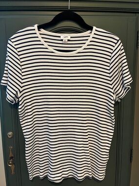J. Crew Striped Ribbed Crewneck Tee Short Sleeve White and Navy Blue